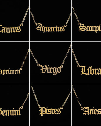 Personalize Jewelry Leo Zodiac Sign Astrology Necklace Star Sign 12 Constellation Old English Letter Aries Necklaces Gift