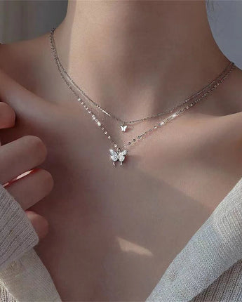 New Shiny Butterfly Necklace Ladies Exquisite Double Layer Clavicle Chain Necklace Jewelry for Ladies Gift