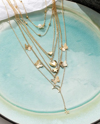 6pcs Necklace European And American Simple Temperament Lovely Atmosphere Star Moon Popular Lady Necklace Set For Women