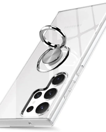 Magnetic Metal Ring Holder Transparent Phone Case for Samsung Galaxy S24 S23 Ultra S22 S21 S20 Plus Clear Silicone Soft Cover