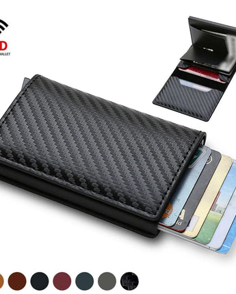 Carbon Fiber Slim Aluminum Men Wallet ID Credit Card Holder Mini RFID Wallet Automatic Pop up Bank Card Case Black Vallet 2023