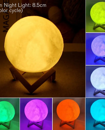 Moon Lamp LED Night Light Battery Powered With Stand Starry Lamp